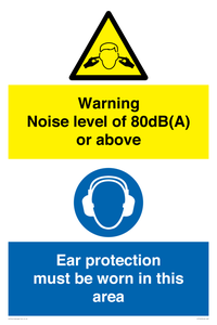 Warning Noise level of 80dB(A) or above. Ear protection must be worn in this area
